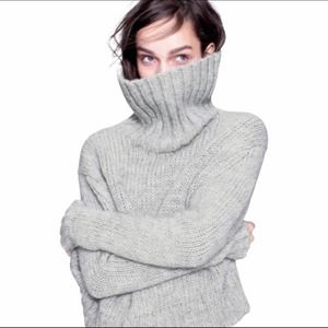J.Crew Chunky Gray Wool Blend Cropped Turtleneck Sweater XS XXS Everlane Quince